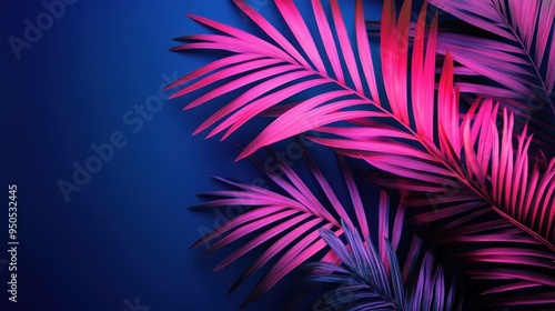 Pink Palm Leaves Against a Blue Background