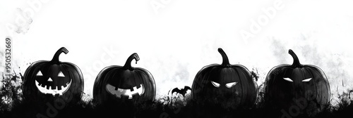 Halloween Pumpkins on White Paper with Gothic Vector Art. AI generated illustration photo