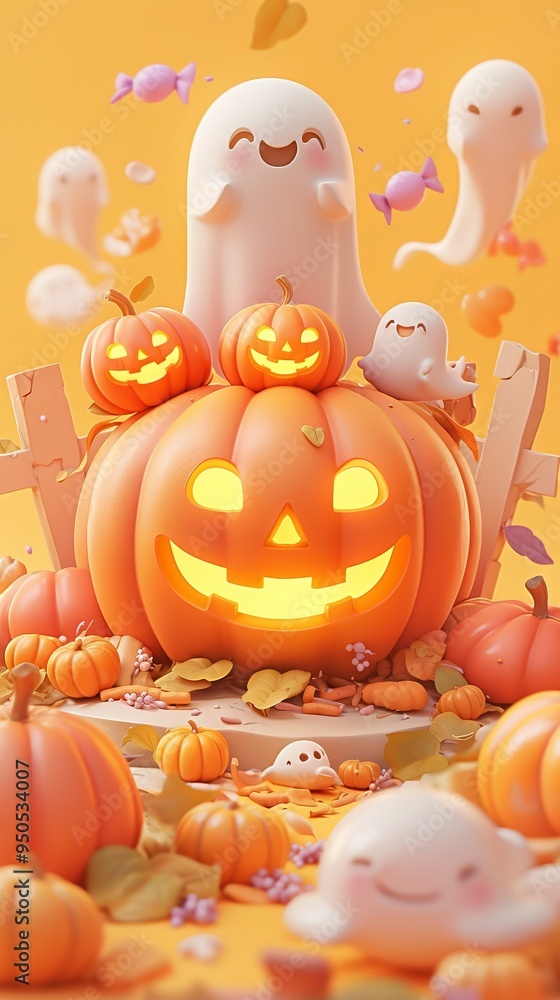 Halloween Poster with Large Pumpkin on Pastel Background. AI generated illustration Halloween Poster with Large Pumpkin on Pastel Background. AI generated illustration