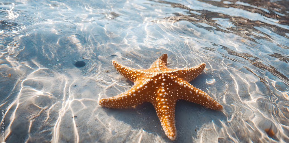 Starfish floating in clear sea blue water Starfish floating in clear sea blue water