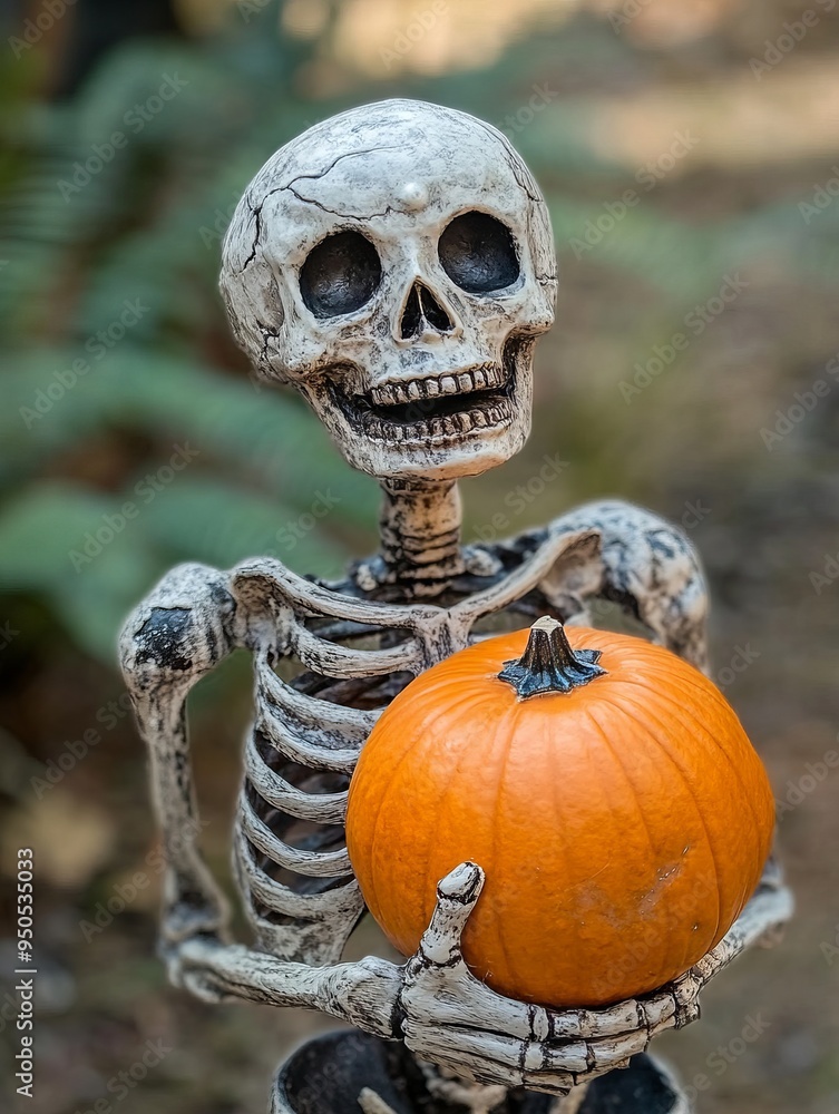 Skeleton Holding Pumpkin. AI generated illustration Skeleton Holding Pumpkin. AI generated illustration