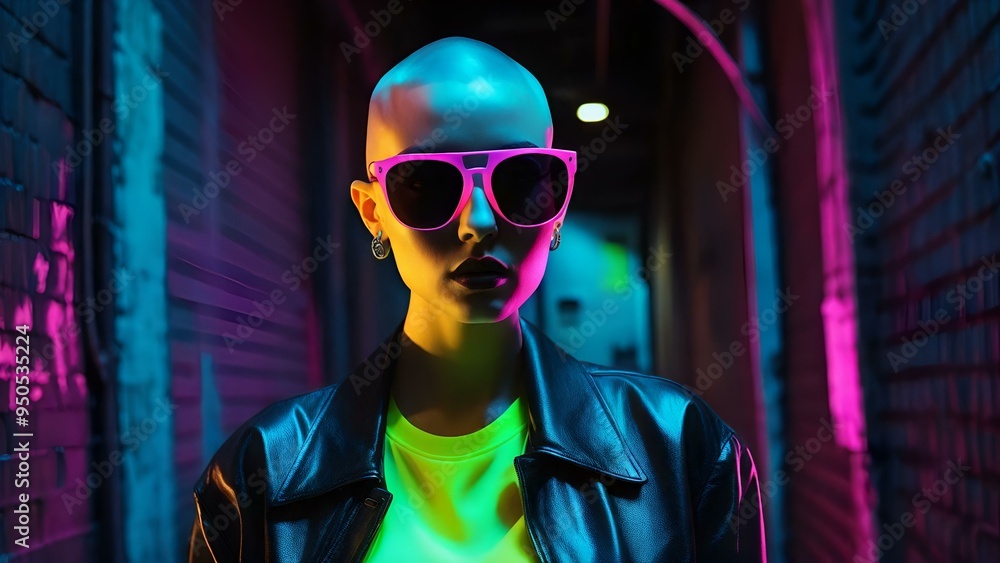 model wearing bold pink framed sunglasses in a vibrant night city, representing fashionable urban style and night life model wearing bold pink framed sunglasses in a vibrant night city, representing fashionable urban style and night life