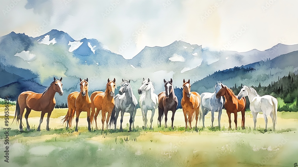 Fototapeta premium herd of horses on the meadow