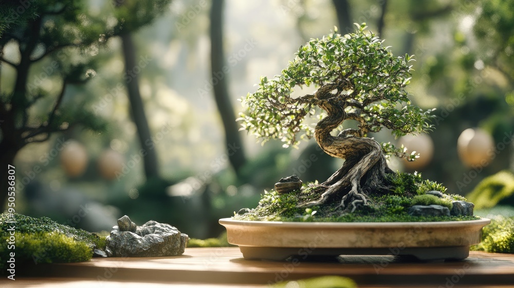 Beautiful bonsai in a luxurious garden, with elegant decor and a realistic backdrop, captured in different stages of growth Beautiful bonsai in a luxurious garden, with elegant decor and a realistic backdrop, captured in different stages of growth