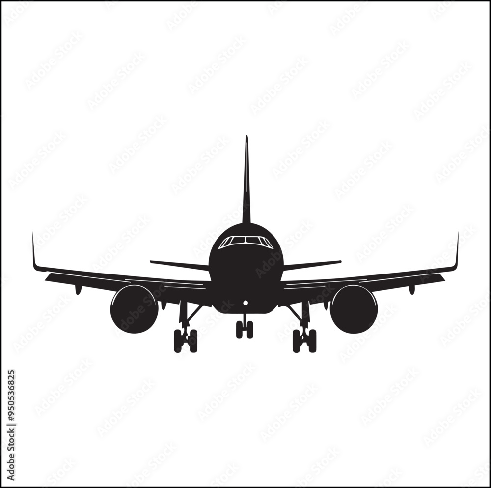 Black Silhouette Vector airplane on the ground Black Silhouette Vector airplane on the ground