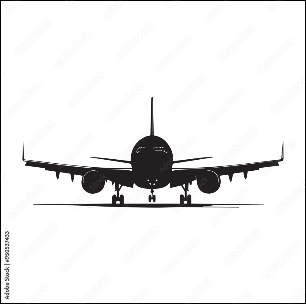 Black Silhouette Vector airplane on the ground Black Silhouette Vector airplane on the ground