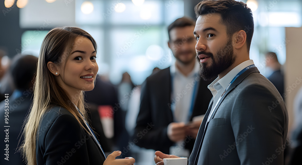 During a coffee break at a conference, a multi-ethnic group of business professionals engages in meaningful conversations.