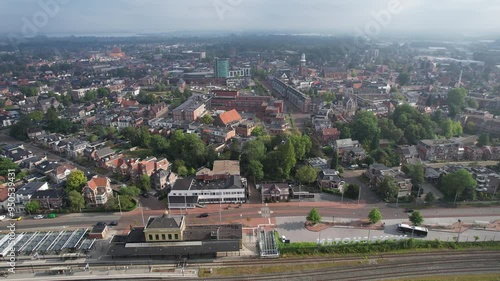 Aerial panorama of the city Winschoten in the Netherlands on a cloudy morning in summer photo