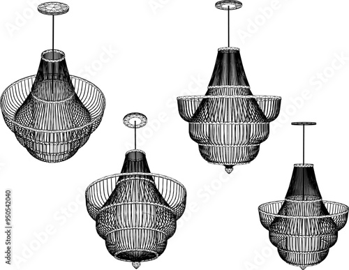 Vector silhouette illustration sketch of classic traditional vintage ethnic decorative chandelier design