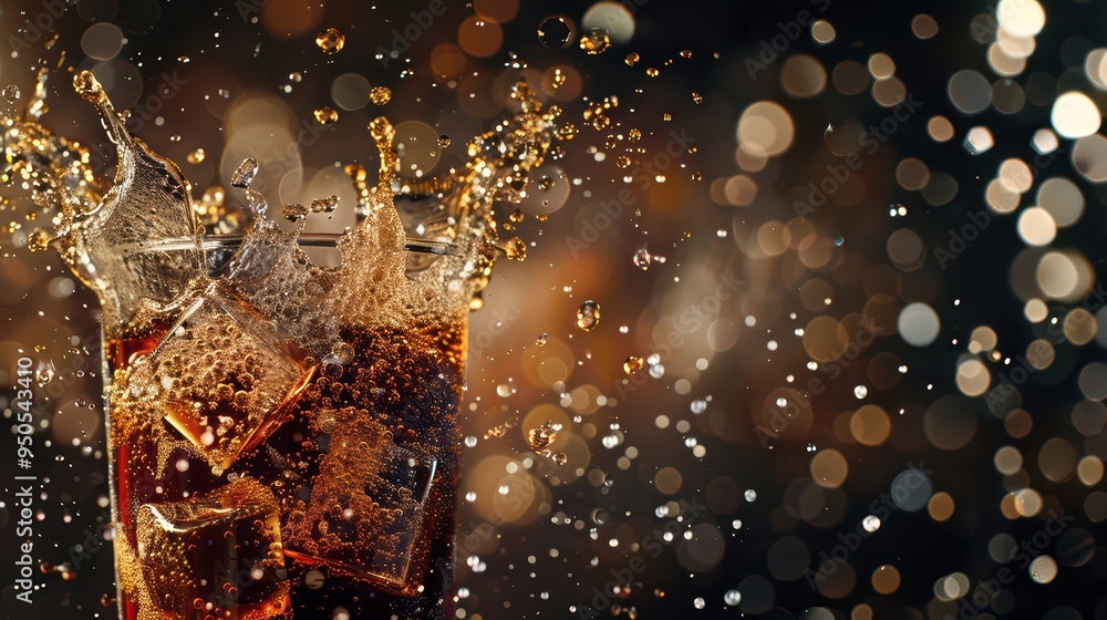 A refreshing drink splashes in a glass, surrounded by vibrant bokeh lights, capturing a moment of joy and celebration. A refreshing drink splashes in a glass, surrounded by vibrant bokeh lights, capturing a moment of joy and celebration.