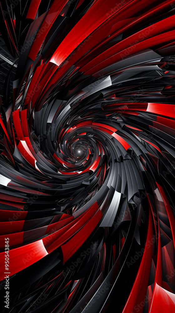 A spiral with red and black colors, abstract black and red geometric swirl A spiral with red and black colors, abstract black and red geometric swirl