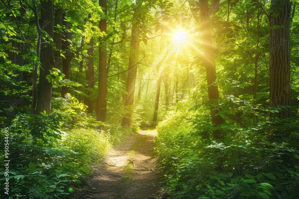 A serene forest path illuminated by sunlight, inviting tranquility and exploration amidst lush greenery. A serene forest path illuminated by sunlight, inviting tranquility and exploration amidst lush greenery.
