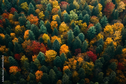 Vibrant Autumn Forest Colors from Above. AI generated illustration