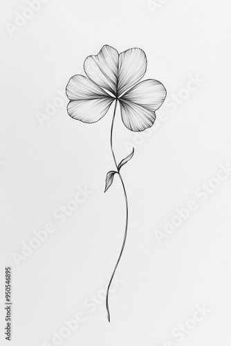  a minimalistic tattoo sketch of a single clover leaf, focusing on clean, simple lines. The leaf should have a natural, slightly curved shape with subtle, smooth edges. 