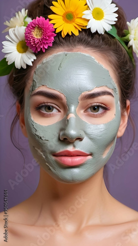 Woman has the Bentonite clay face mask. photo