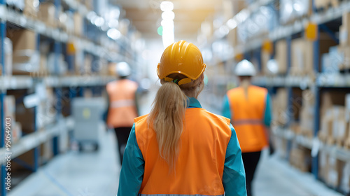 Optimistic Workers Handpicking Boxes in Warehouse, Positive Teamwork and Efficient Sorting Concept photo