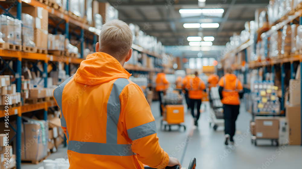 Optimistic Workers Handpicking Boxes in Warehouse, Positive Teamwork and Efficient Sorting Concept