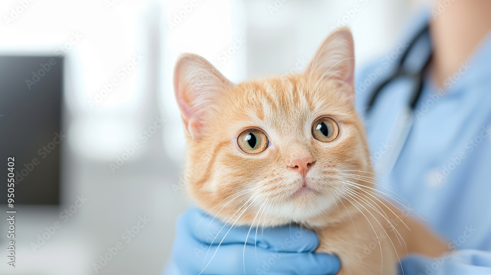 A beautiful ginger kitten in the hands of a doctor, space for a concept of a veterinary clinic and help and care for pets A beautiful ginger kitten in the hands of a doctor, space for a concept of a veterinary clinic and help and care for pets