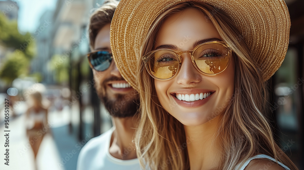 Handsome couple embracing summer travels, their love as bright as the sunny destinations . Handsome couple embracing summer travels, their love as bright as the sunny destinations .