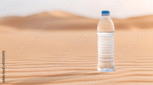 Bottle of Cold Water on Hot Desert Day, Hydration and Heat Relief Concept photo