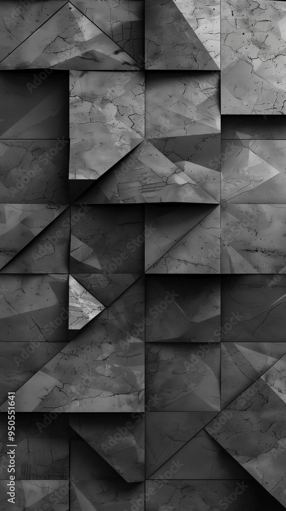 A gray and black image of a wall with a lot of squares and triangles A gray and black image of a wall with a lot of squares and triangles