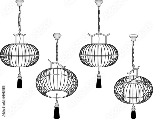 Vector silhouette illustration sketch of regional classic traditional vintage ethnic lantern hanging lamp design 