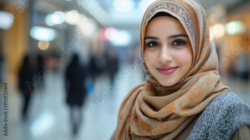 Young Smilling women with hijab while shopping in modern shopping mall.