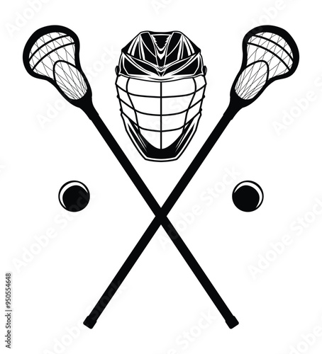 Lacrosse sticks with helmet and ball vector illustration