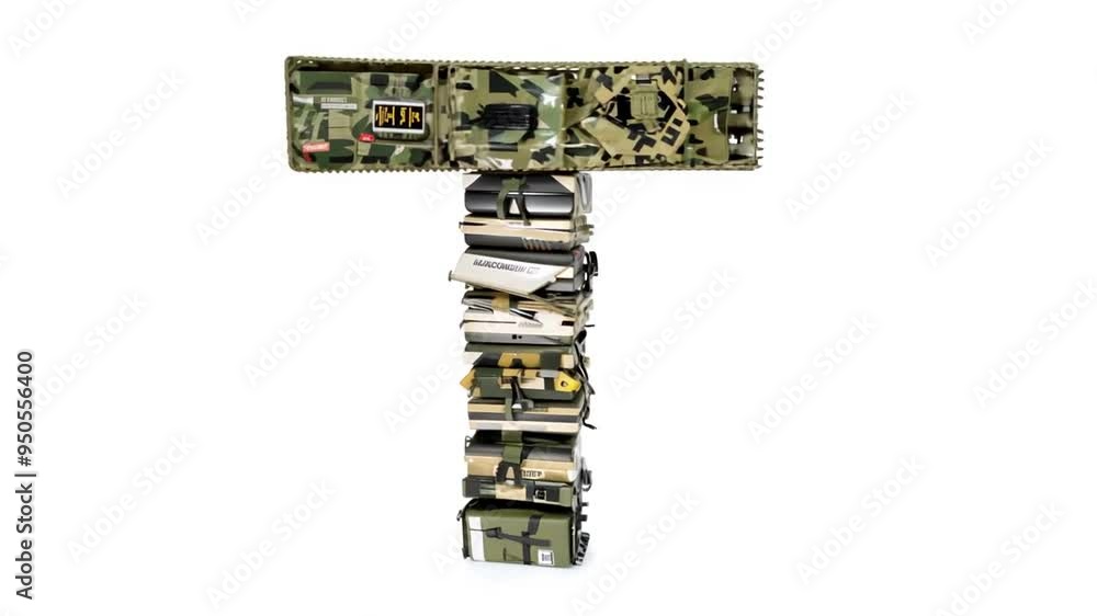 Military Themed Letter T Crafted From Various Combat Gear and Supplies Generative AI Military Themed Letter T Crafted From Various Combat Gear and Supplies Generative AI