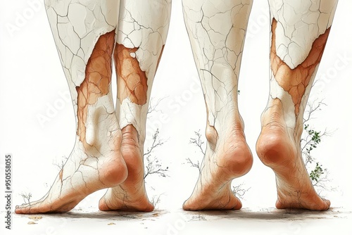 medical illustration showcasing vascular lesion treatment splitscreen comparison of legs pre and postlaser therapy detailed skin texture highlights dramatic improvement photo