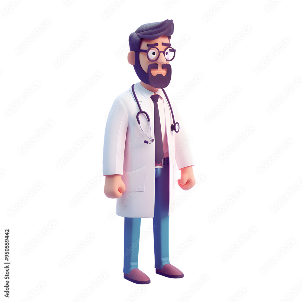 Cute 3d isometric cartoon doctor isolated on transparent background Cute 3d isometric cartoon doctor isolated on transparent background