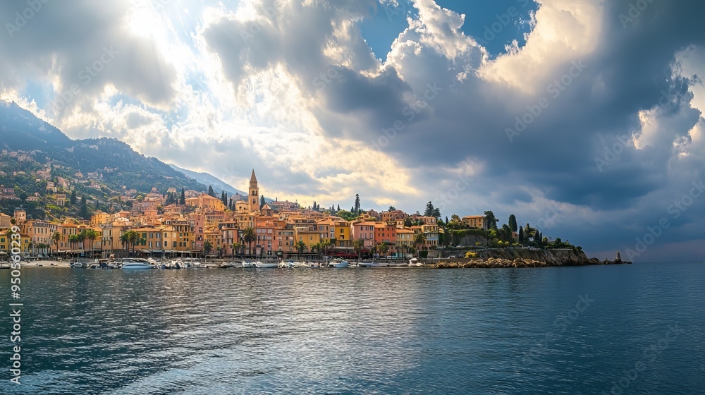 Fototapeta premium Panorama of old town Menton, France