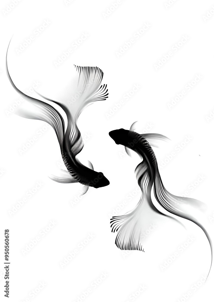 Obraz premium silhouette of a fish, two fishes, fish design, fishes tattoo, fish tattoo, two fishes swimming, two fishes design, illustration of fishes, animal tattoo, tattoo 