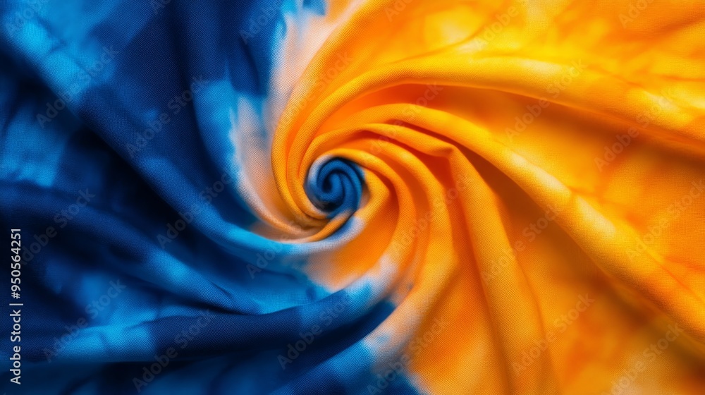 A close-up of a vibrant orange and blue tie-dye fabric. The fabric is twisted into a spiral, creating a swirling pattern. The colors are bright and bold, and the texture of the fabric is soft and smoo A close-up of a vibrant orange and blue tie-dye fabric. The fabric is twisted into a spiral, creating a swirling pattern. The colors are bright and bold, and the texture of the fabric is soft and smoo