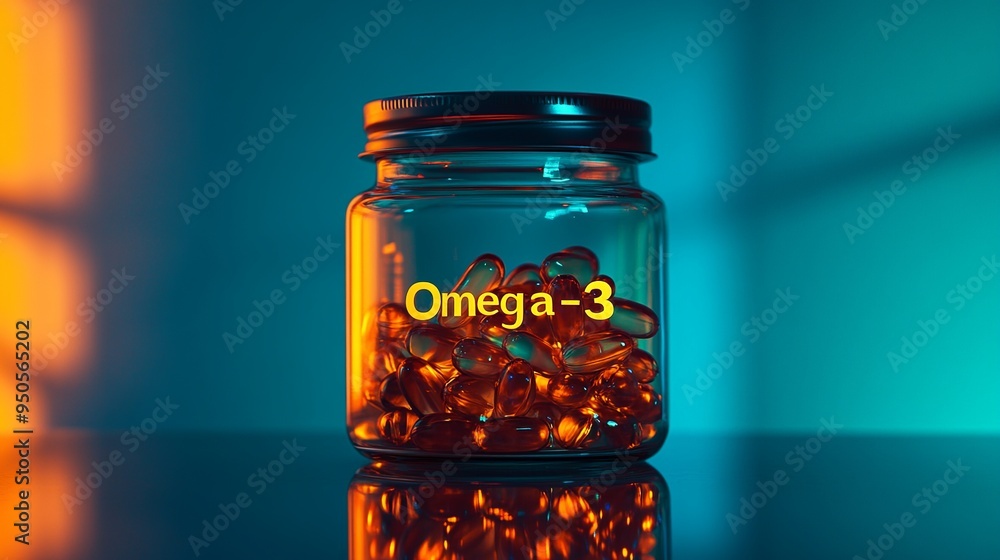 modern Omega-3 supplement jar modern Omega-3 supplement jar
