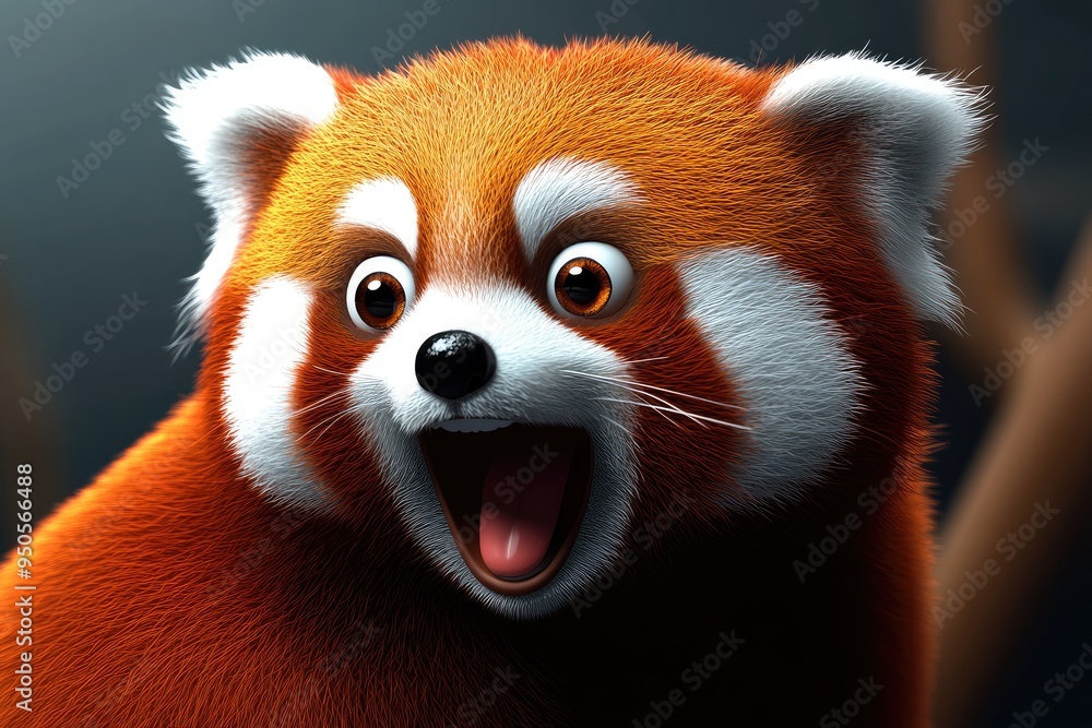 Obraz premium A playful red panda expressing surprise in a vibrant forest setting during the golden hour of late afternoon