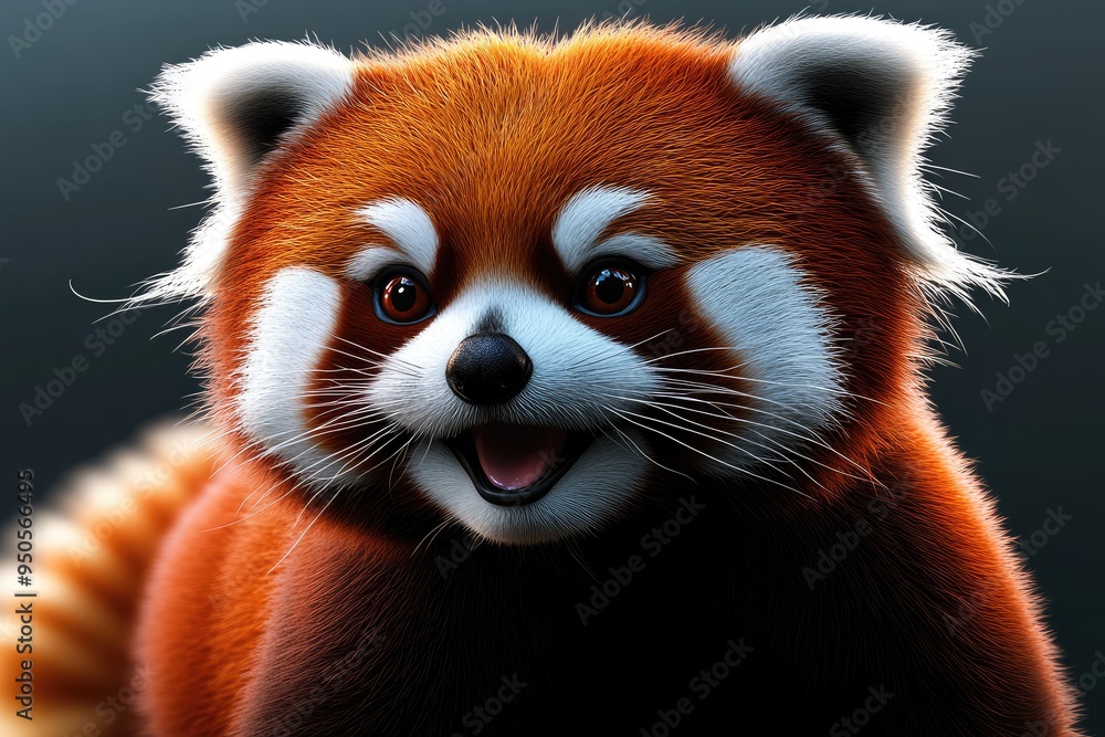 Obraz premium A playful red panda with expressive eyes and soft fur captured in vibrant detail against a muted background, highlighting its charming personality in a nature-inspired setting