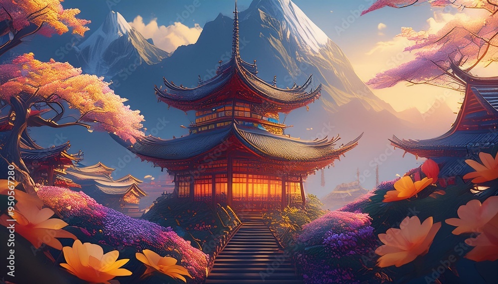 Obraz premium buddhist temple at night
