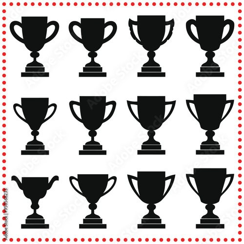 Elegant Trophy Cup Silhouettes Vector Icons for Recognition and Success