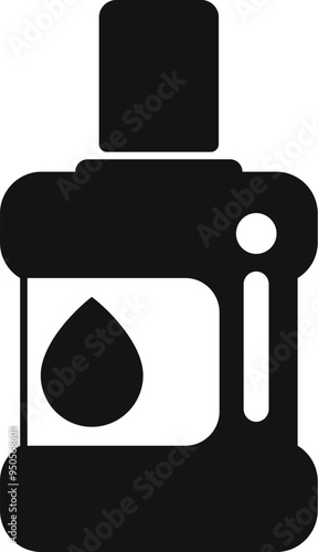 Simple black and white icon of a mouthwash bottle, emphasizing the importance of oral health