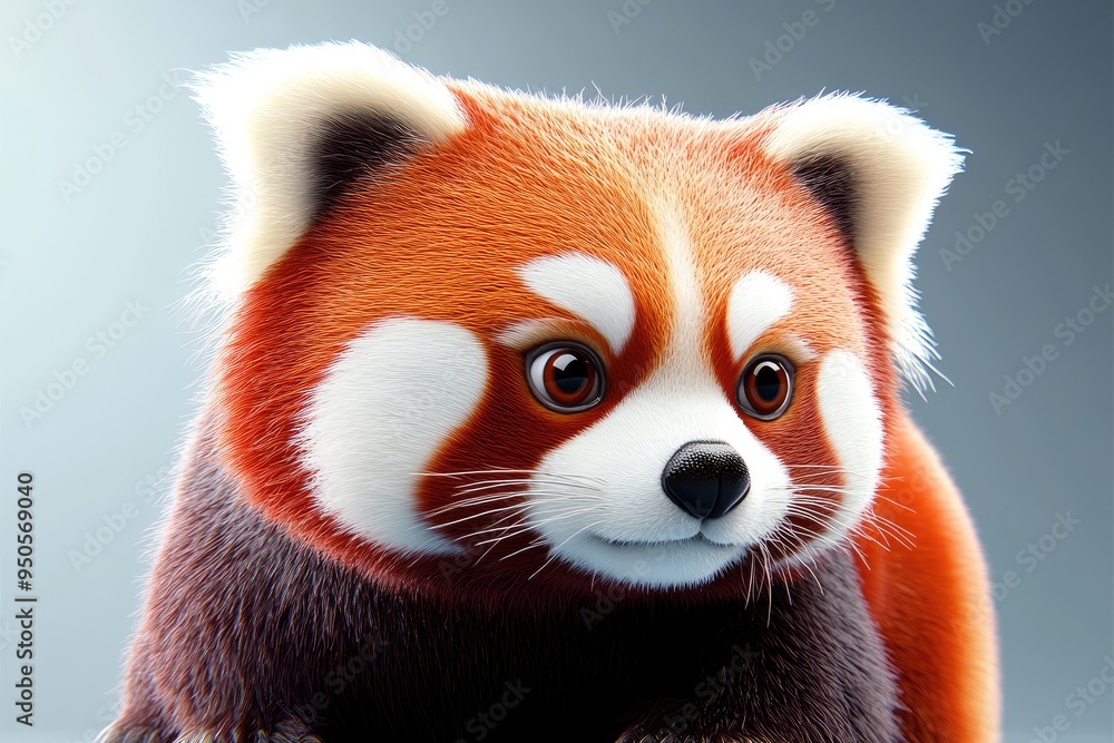Cute red panda cub gazing playfully with its big expressive eyes under soft studio lighting at an artistic angle Cute red panda cub gazing playfully with its big expressive eyes under soft studio lighting at an artistic angle