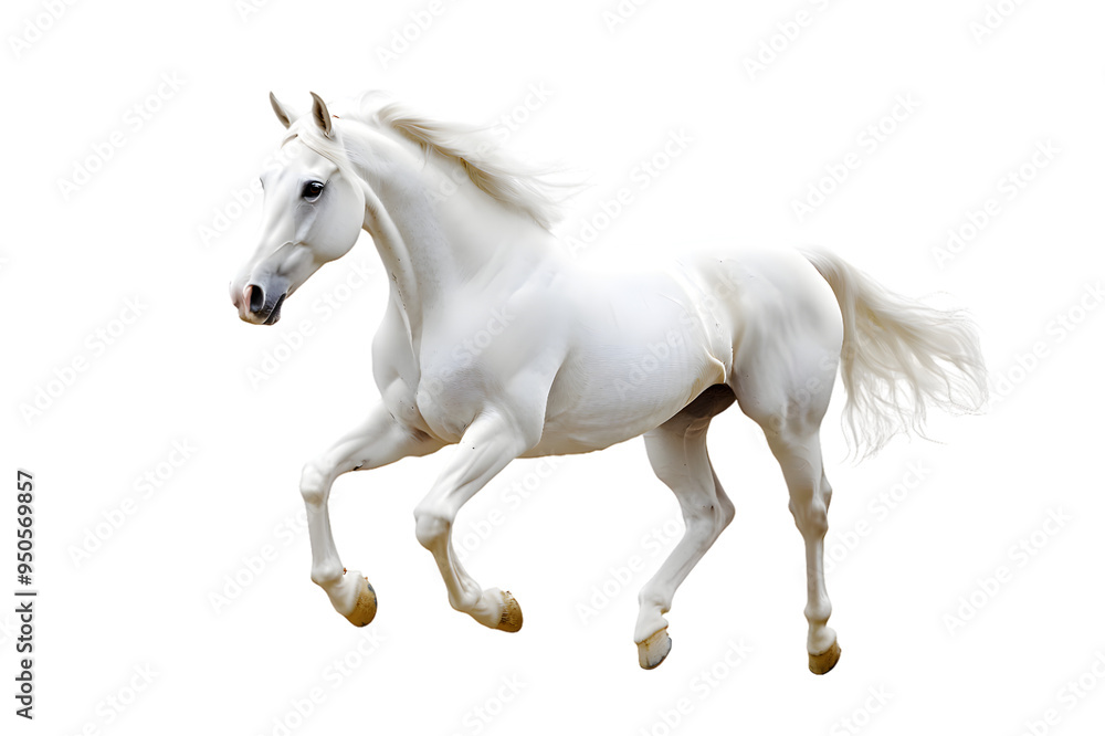 White stallion run gallop isolated on transparent background. Arabian horse White stallion run gallop isolated on transparent background. Arabian horse