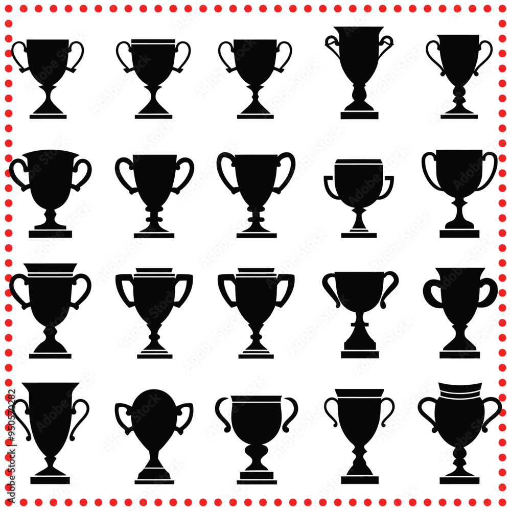 Monochrome Trophy Cup Silhouettes Victory Awards for Sports and Competitions Monochrome Trophy Cup Silhouettes Victory Awards for Sports and Competitions