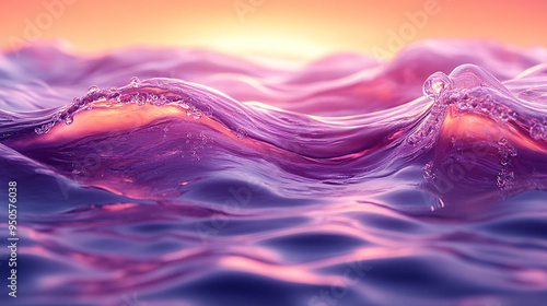 Pink and purple water waves with a sunrise in the background.