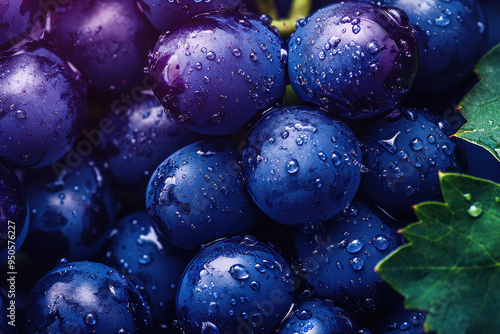 Wallpaper Mural A close-up of fresh blue grapes with water droplets, emphasizing their natural sweetness and freshness. Suitable for food and beverage marketing and healthy lifestyle promotion. Torontodigital.ca