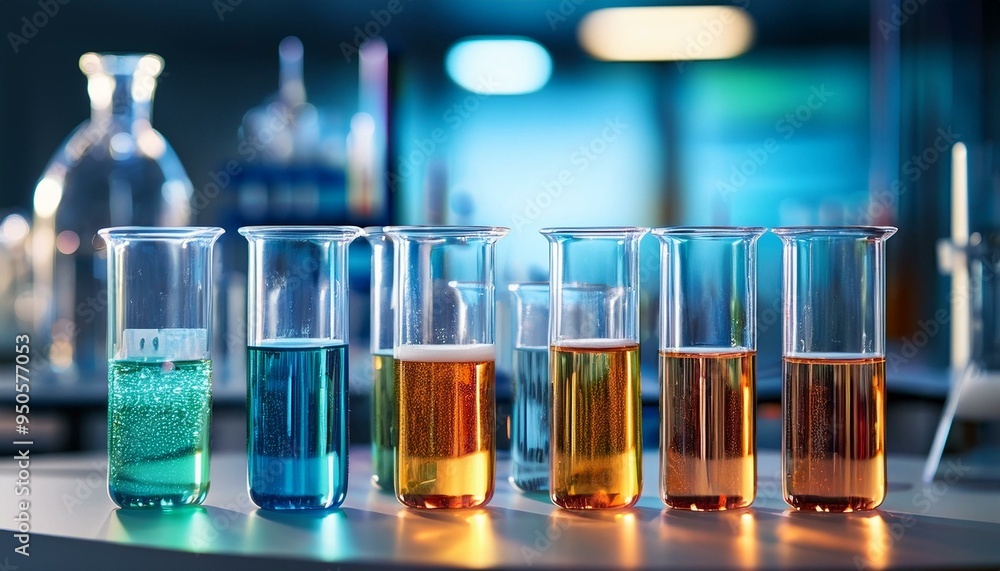 test tubes containing liquids of different colors during chemical reactions in a laboratory test tubes containing liquids of different colors during chemical reactions in a laboratory