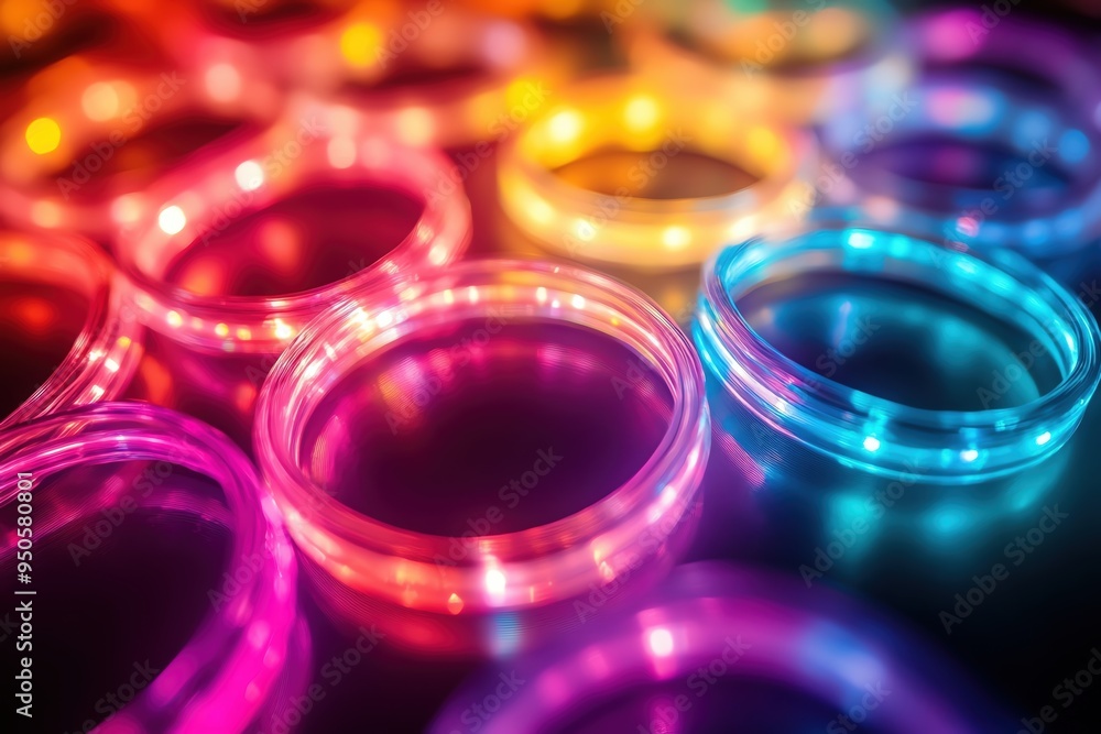 Interlocking rings of light, bright neon colors, dynamic and energetic visual, modern concert vibe , Interlocking rings of light, bright neon colors, dynamic and energetic visual, modern concert vibe ,