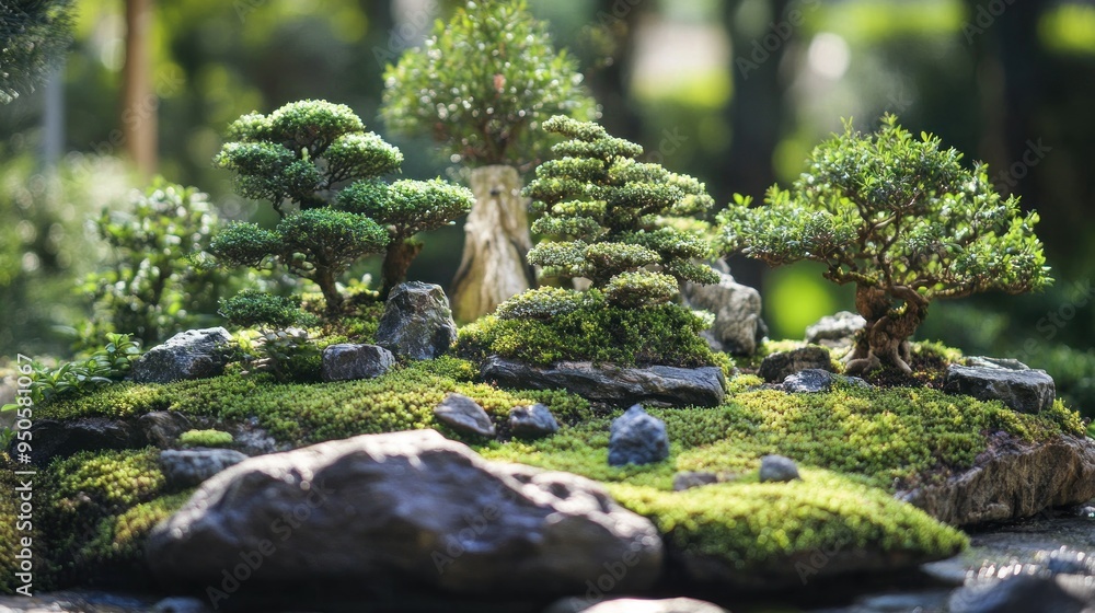 Miniature Bonsai Garden with Lush Greenery Miniature Bonsai Garden with Lush Greenery