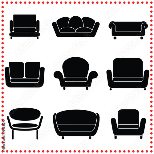 Elegant Armchair Silhouette Designs   Vector Icons for Cozy and Comfortable Seating