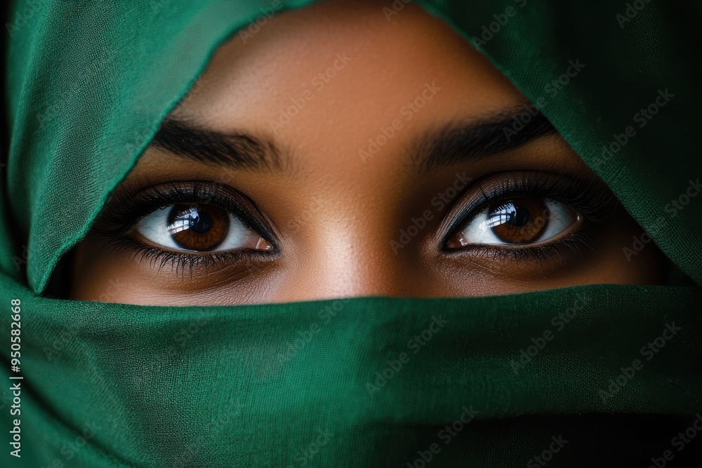 woman's eyes, covered by a green hijab woman's eyes, covered by a green hijab